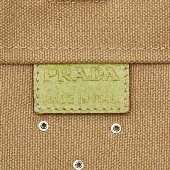 Prada Triangle Logo Plate Tote Bag Handbag Beige Green Canvas Leather Women's... - Picture 8 of 9